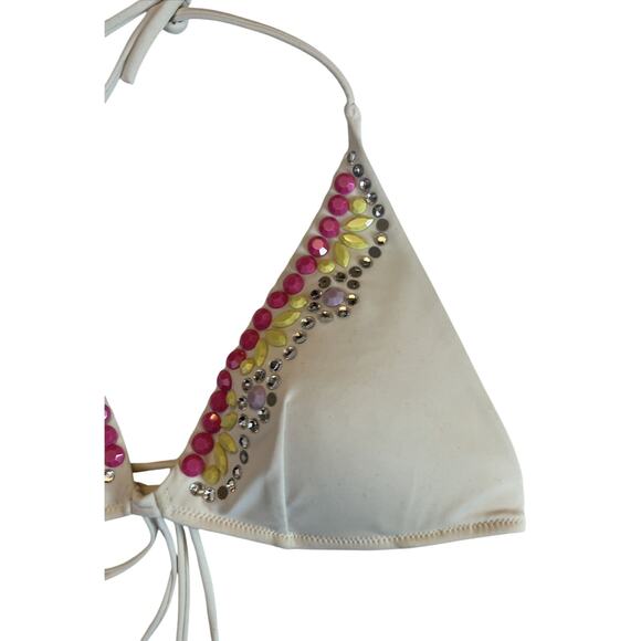 Victoria's Victoria Secret Bikini Halter Top S Small White With Rhinestones EUC - Picture 4 of 10